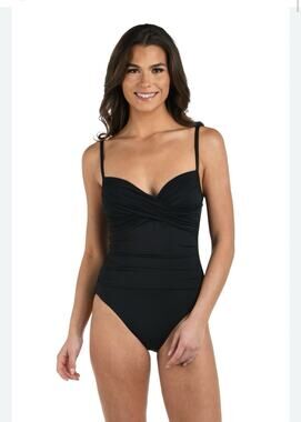 La Blanca Women's One Piece Swimsuit Strapless Halter Ruched Black Size 12